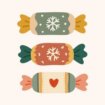 Set of festive wrapped Christmas candies Stock Illustration