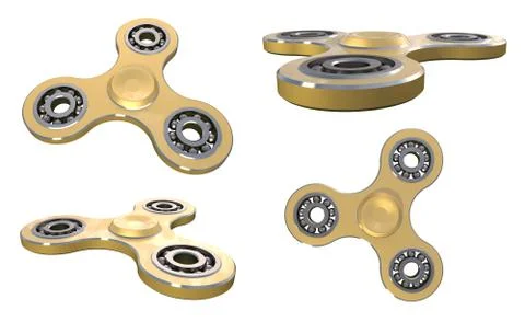 Set fidget spinner stress relieving toy gold on white backgrond. 3d illustration Illustrazione stock