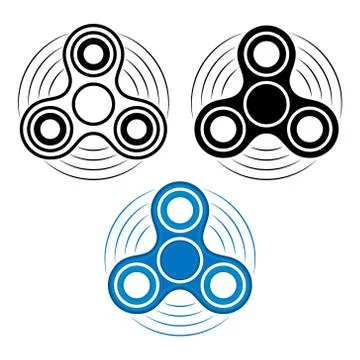 Set of fidget spinner in three different types: contour, black and white and  Stock Illustration