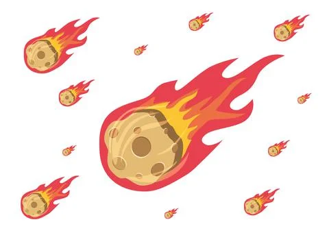 Set of Fiery Meteorite in flat style. Vector illustration of meteorite Stock Illustration