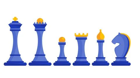 Set of figures for chess. King, queen and rook, bishops, knights Illustrazione stock