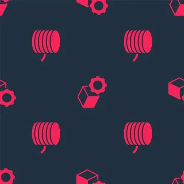 Set Filament for 3D printer and Isometric cube on seamless pattern. Vector 스톡 일러스트