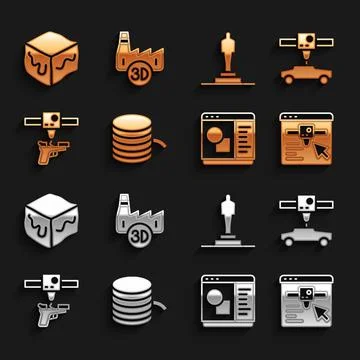 Set Filament for 3D printer, car, setting, software, gun, model, Isometric cu Ilustração Stock