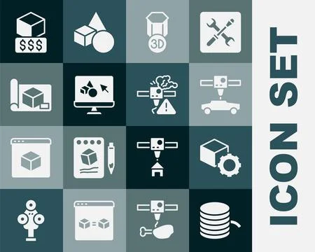 Set Filament for 3D printer, Isometric cube, car, software, Graphing paper .. Ilustração Stock