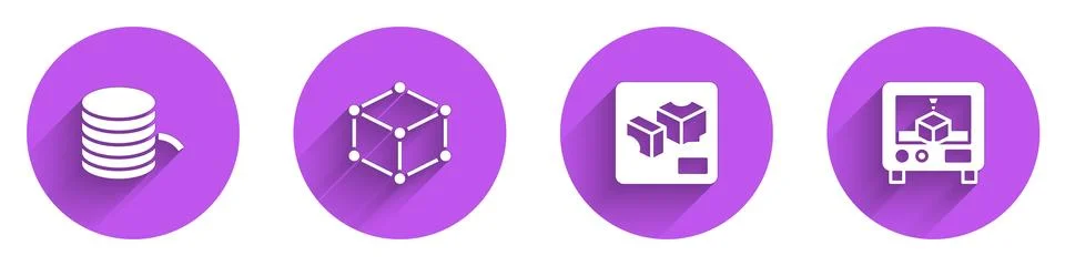 Set Filament for 3D printer, Isometric cube,  and  icon with long shadow. V.. Stock Illustration