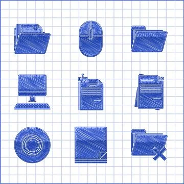 Set File document and binder clip, Delete folder, Scotch, Computer monitor with 스톡 일러스트
