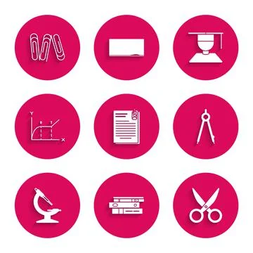 Set File document and paper clip, Office folders with papers documents, Scissors Stock Illustration