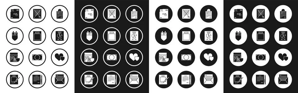 Set File document and paper clip, Empty form, Family insurance with shield Stockillustratie