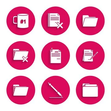 Set File document and paper clip, Pen line, Document folder, Blank notebook Stock Illustration