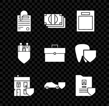 Set File document and paper clip, Stacks money cash, Empty form, House with 스톡 일러스트