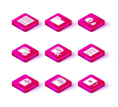 Set File document and paper clip, Folder settings with gears, Delete file, .. Illustrazione stock