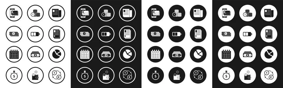 Set File document, Battery charge level indicator, Stacks paper money cash, M 스톡 일러스트