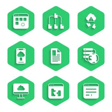 Set File document, Broken file, Browser window, Network cloud connection, Cloud Illustrazione stock