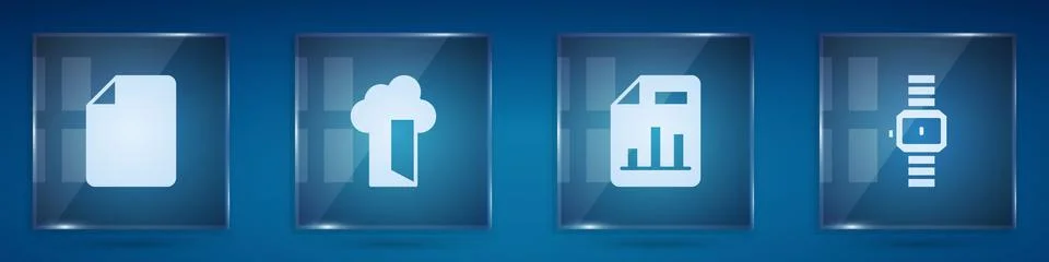 Set File document, Cloud database, Document with graph chart and Wrist watch Illustrazione stock