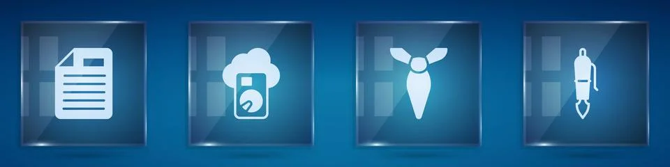 Set File document, Cloud database, Tie and Fountain pen nib. Square glass panels Illustrazione stock