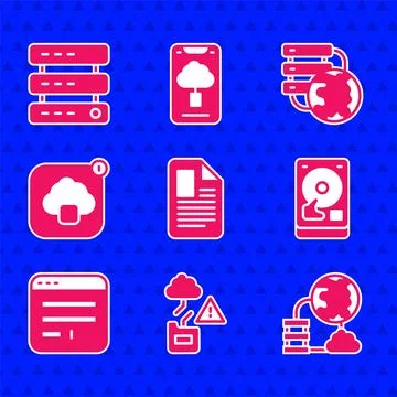 Set File document, Cloud technology data transfer, Network cloud connection 스톡 일러스트