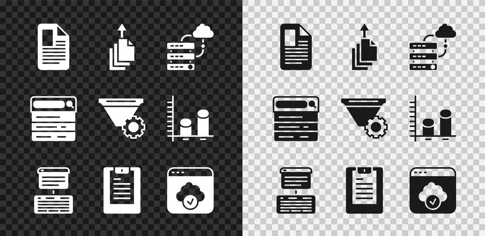 Set File document, Data export, Network cloud connection, Server, Data, Web H Stock Illustration