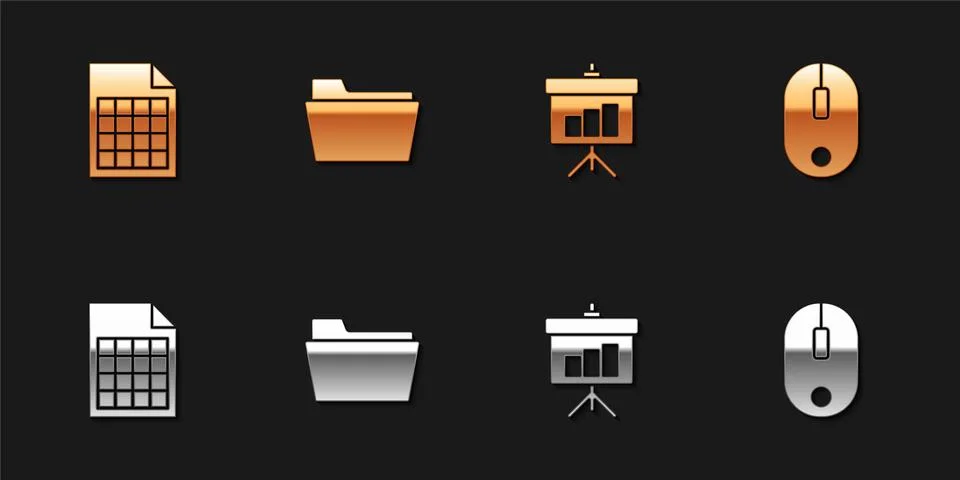 Set File document, Document folder, Chalkboard with diagram and Computer mouse Illustrazione stock