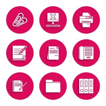 Set File document, Document folder, Office folders with papers and documents Stock Illustration