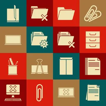 Set File document, Drawer with documents, Document folder, Folder settings ge Illustrazione stock