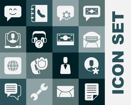 Set File document, Elected employee, Mail and e-mail, Telephone 24 hours support Stock Illustration