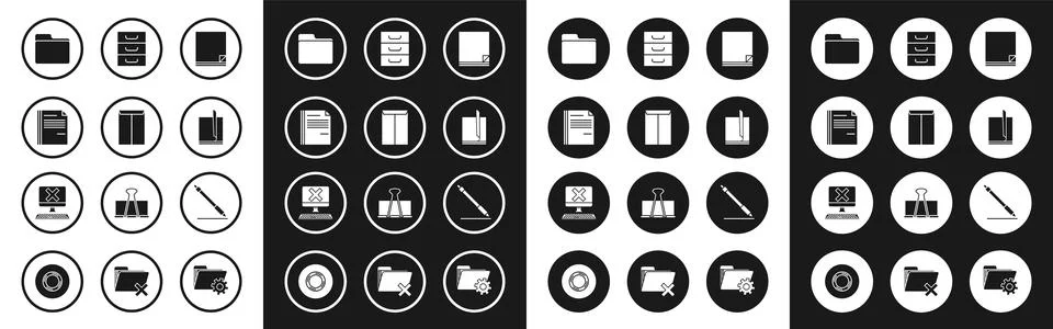 Set File document, Envelope, Document folder, Drawer with documents, Pen li.. Stock Illustration