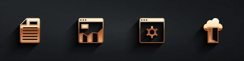 Set File document, Graph chart infographic, Browser setting and Cloud database Illustrazione stock