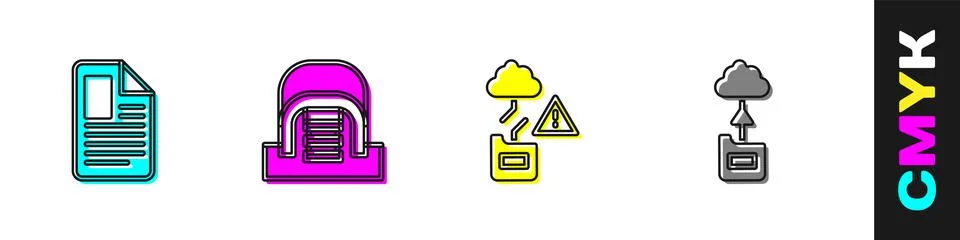 Set File document, Hangar with servers, Cloud technology data transfer and icon 스톡 일러스트