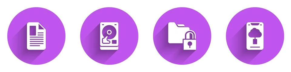 Set File document, Hard disk drive HDD, Folder and lock and Cloud technology Illustrazione stock
