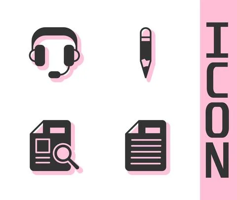 Set File document, Headphones, Document with graph chart and Pencil icon. Vector Illustrazione stock