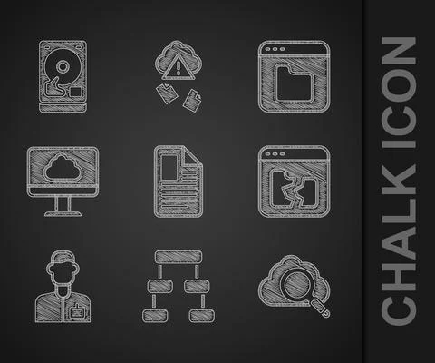 Set File document, Hierarchy organogram chart, Search cloud computing, Broken Illustrazione stock