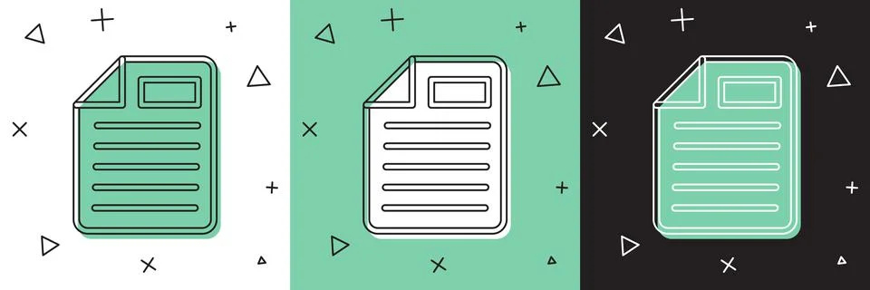Set File document icon isolated on white and green, black background. Checklist Illustrazione stock