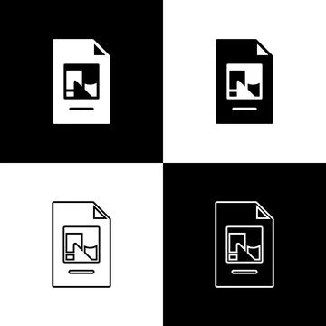Set File document with illustration icon isolated on black and white background Illustrazione stock