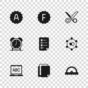 Set File document, Molecule, Protractor grid, Clipboard with checklist, Sci.. 库存插图