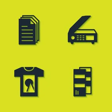 Set File document, Pantone, T-shirt and Scanner icon. Vector Stock Illustration