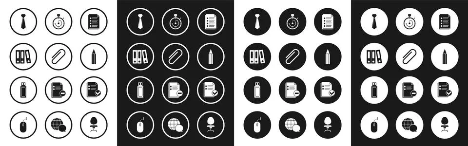 Set File document, Paper clip, Office folders with papers and documents, Tie Stockillustratie