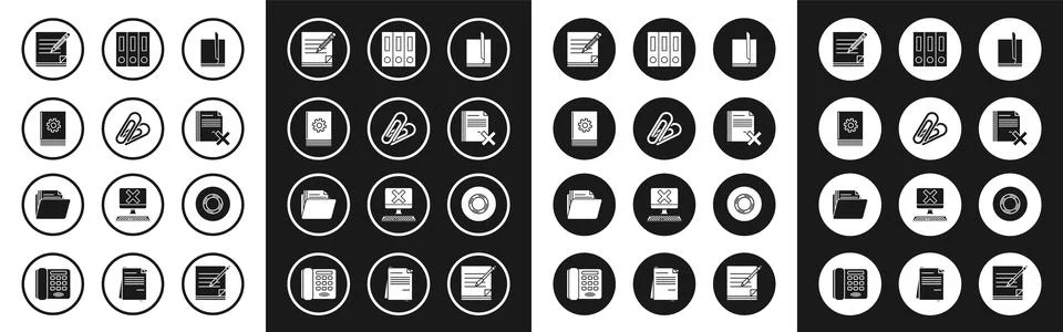 Set File document, Paper clip, User manual, Blank notebook and pencil with Stock Illustration