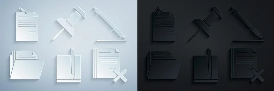 Set File document, Pen line, Document folder, Delete file, Push pin and Note Stock Illustration