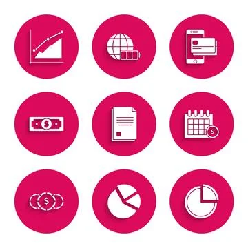 Set File document, Pie chart infographic, Financial calendar, Coin money wi.. Stock Illustration