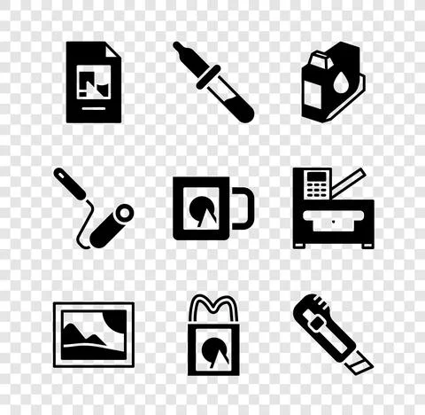 Set File document, Pipette, Printer ink cartridge, Picture landscape, Paper イラスト素材