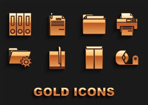 Set File document, Printer, Scotch, Envelope, Folder settings with gears 스톡 일러스트