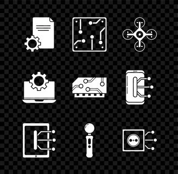 Set File document, Processor, Drone, Tablet, Gamepad, Remote control, Laptop and Stock Illustration