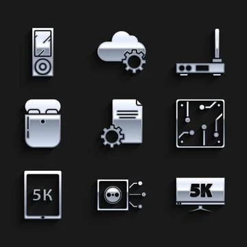 Set File document, Remote control, Monitor display with 5k video, Processor Stock Illustration