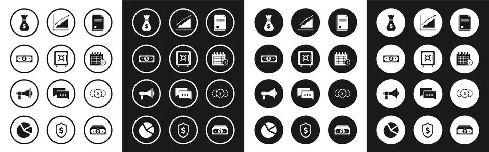 Set File document, Safe, Stacks paper money cash, Money bag, Financial calendar Illustrazione stock