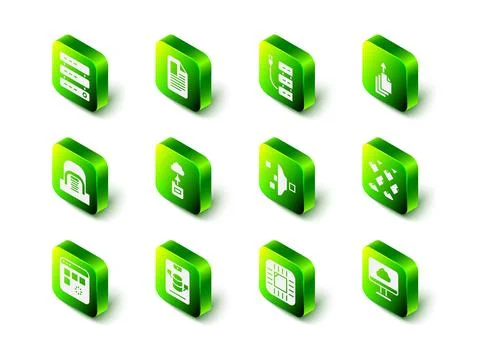 Set File document, Server, Data export, stream, Cloud technology data transfer Stock Illustration