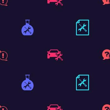 Set File document service, Bioengineering, Car and Question and Exclamation on Stock Illustration