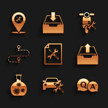 Set File document service, Car, Question and Answer, Upload inbox, Test tube Illustrazione stock
