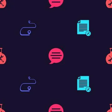 Set File document service, Route location, Speech bubble chat and Bioengineer Stock Illustration