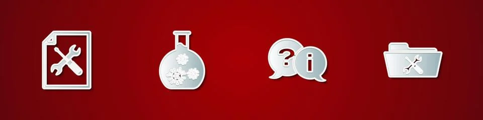 Set File document service, Test tube with virus, Question and Exclamation and Illustrazione stock