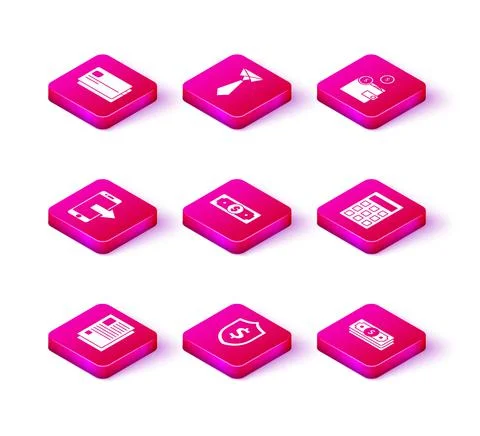 Set File document, Shield with dollar symbol, Smartphone, mobile phone, Stacks Stock Illustration